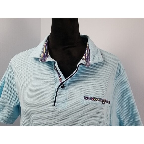 Visconti Black 1/4 Button Polo Shirt Mens XL Blue w/ Print Jacquard Interlock - Picture 3 of 7